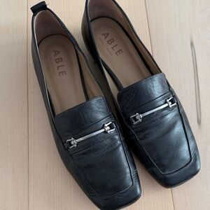 Able Black Leather Loafers with Silver Accent
